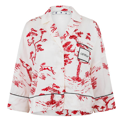 White-Red - Front - Off White Womens-Ladies Collared Shirt