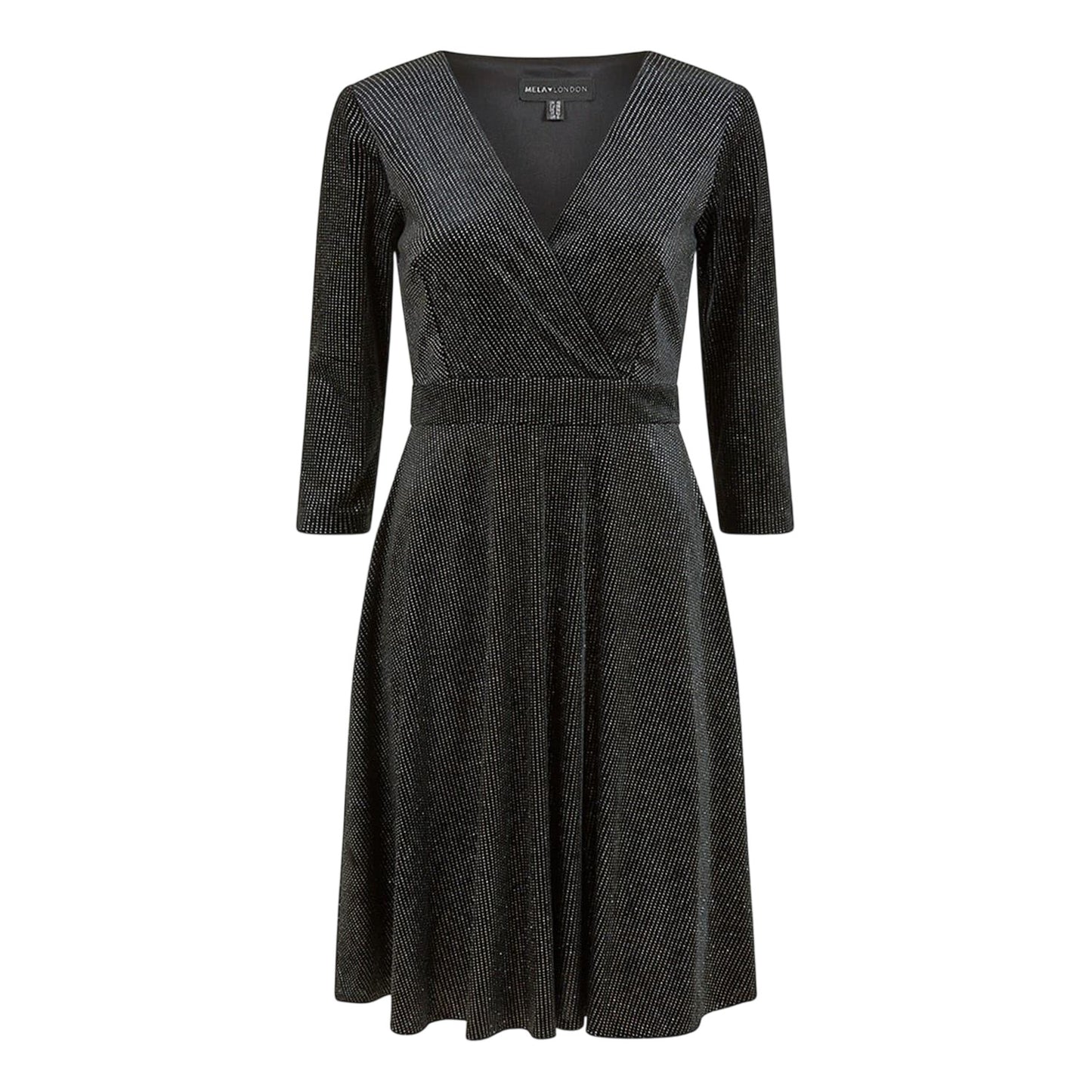 Black - Front - Mela London Womens-Ladies Sparkle V Neck Regular Skater Dress