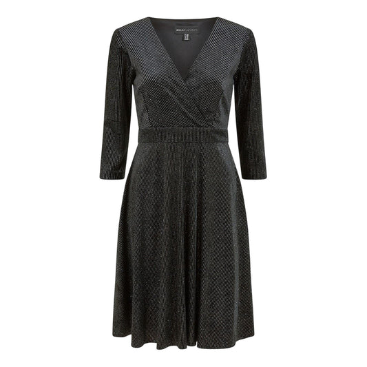 Black - Front - Mela London Womens-Ladies Sparkle V Neck Regular Skater Dress