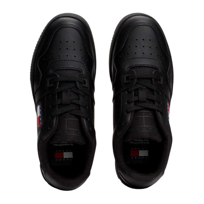 Black - Side - Tommy Jeans Womens-Ladies Retro Leather Basketball Trainers