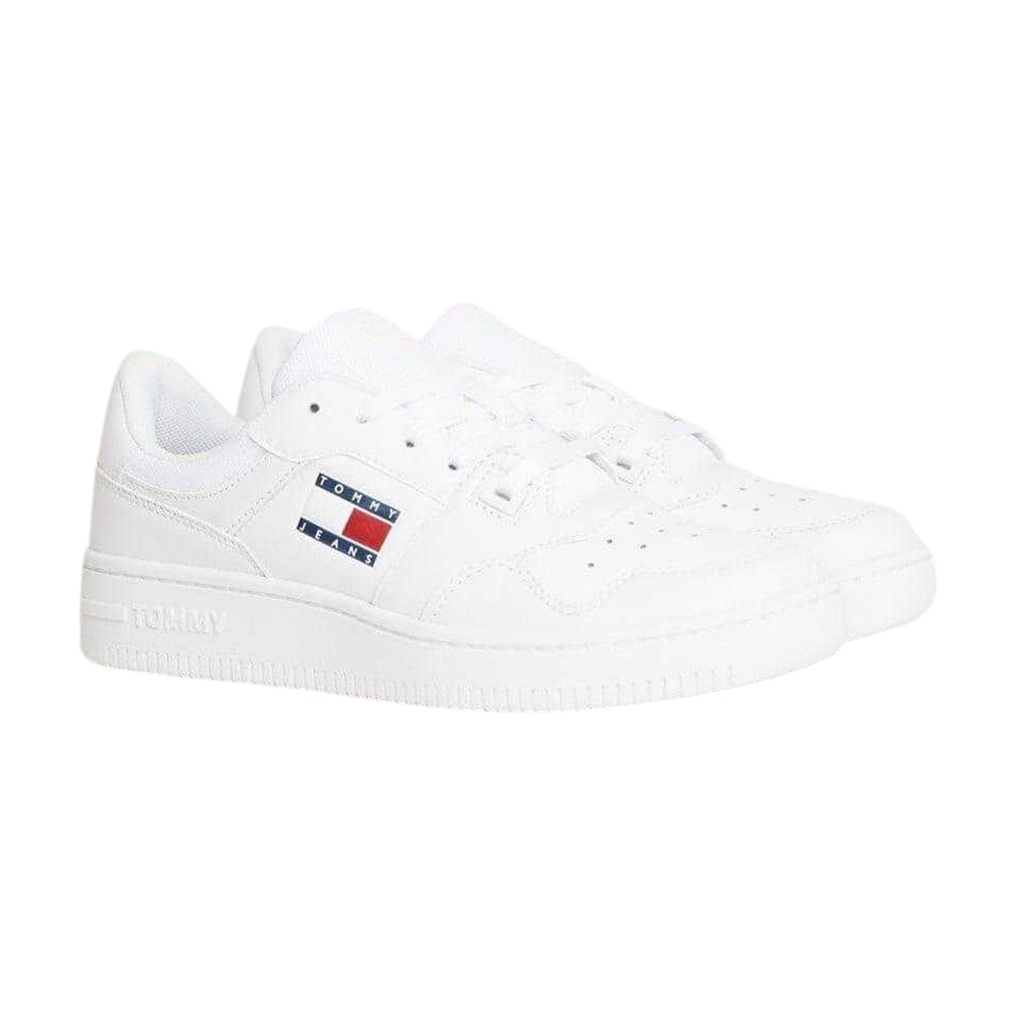 White - Front - Tommy Jeans Womens-Ladies Retro Leather Basketball Trainers
