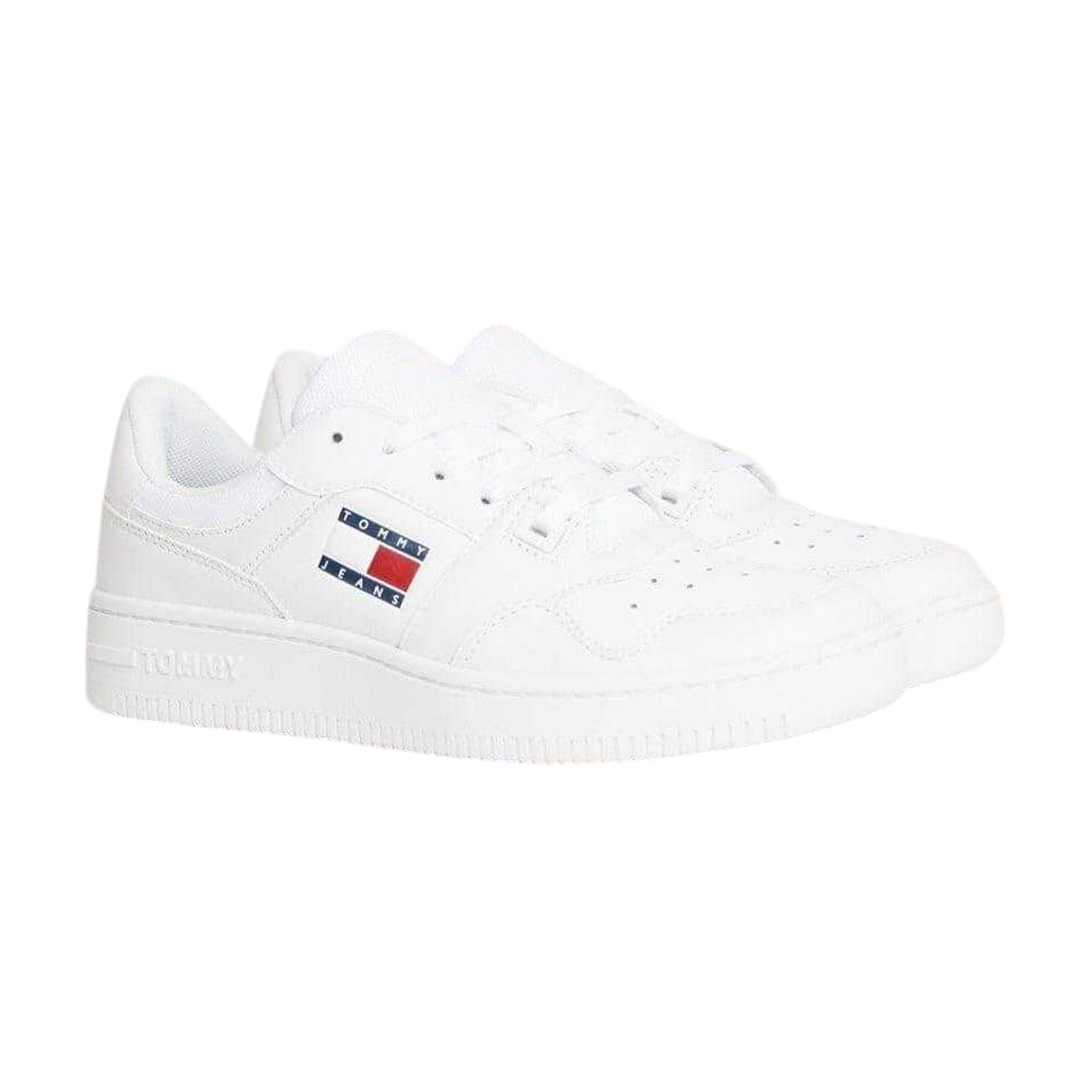 White - Front - Tommy Jeans Womens-Ladies Retro Leather Basketball Trainers