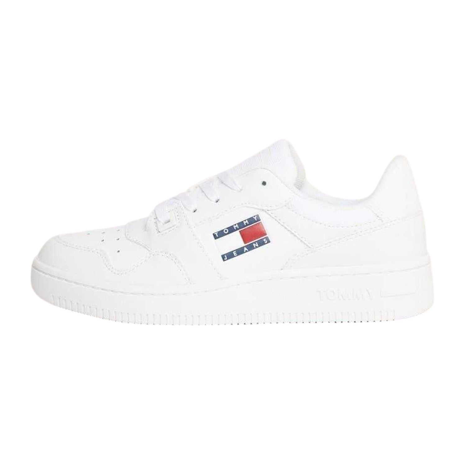 White - Side - Tommy Jeans Womens-Ladies Retro Leather Basketball Trainers