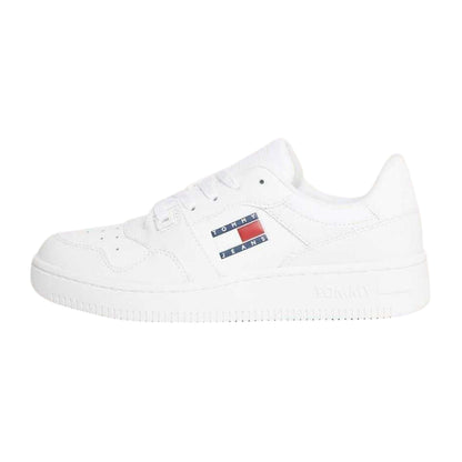 White - Side - Tommy Jeans Womens-Ladies Retro Leather Basketball Trainers