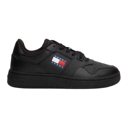 Black - Front - Tommy Jeans Womens-Ladies Retro Leather Basketball Trainers