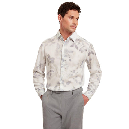 White - Side - Ted Baker Mens Leaf Print Regular Shirt