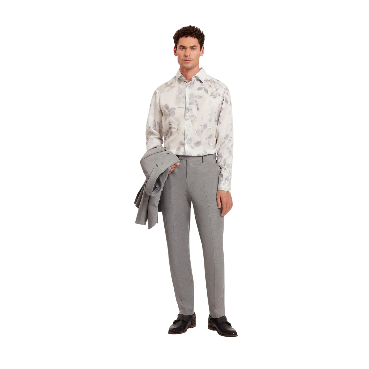 White - Lifestyle - Ted Baker Mens Leaf Print Regular Shirt