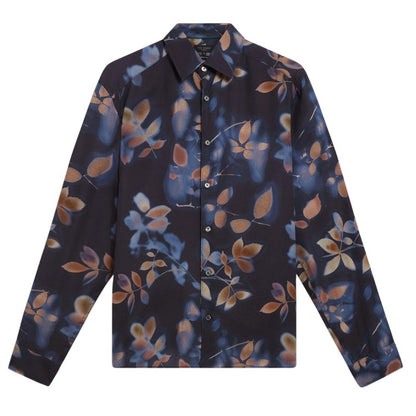 Navy - Front - Ted Baker Mens Leaf Print Regular Shirt