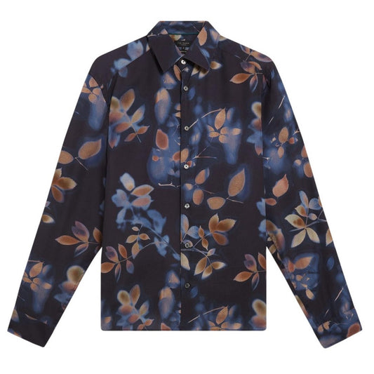 Navy - Front - Ted Baker Mens Leaf Print Regular Shirt