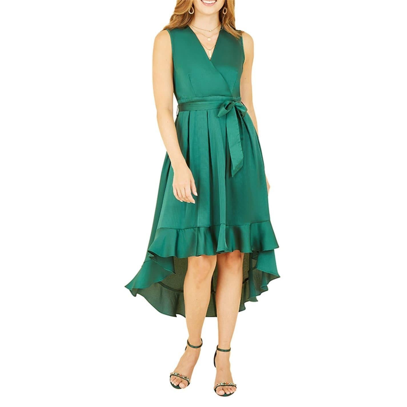 Green - Lifestyle - Mela London Womens-Ladies Satin V Neck Sleeveless Wrap Dress