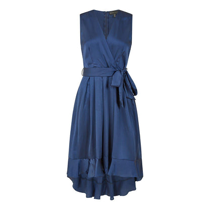 Navy - Front - Mela London Womens-Ladies Satin V Neck Sleeveless Wrap Dress