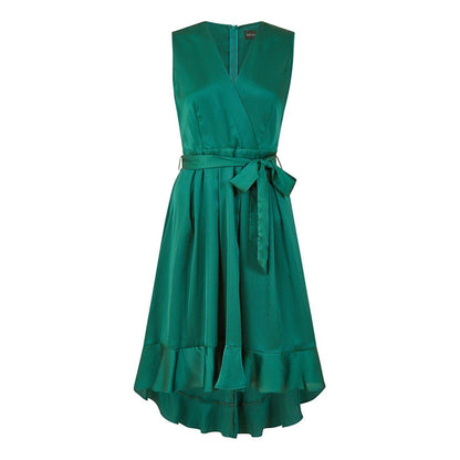Green - Front - Mela London Womens-Ladies Satin V Neck Sleeveless Wrap Dress