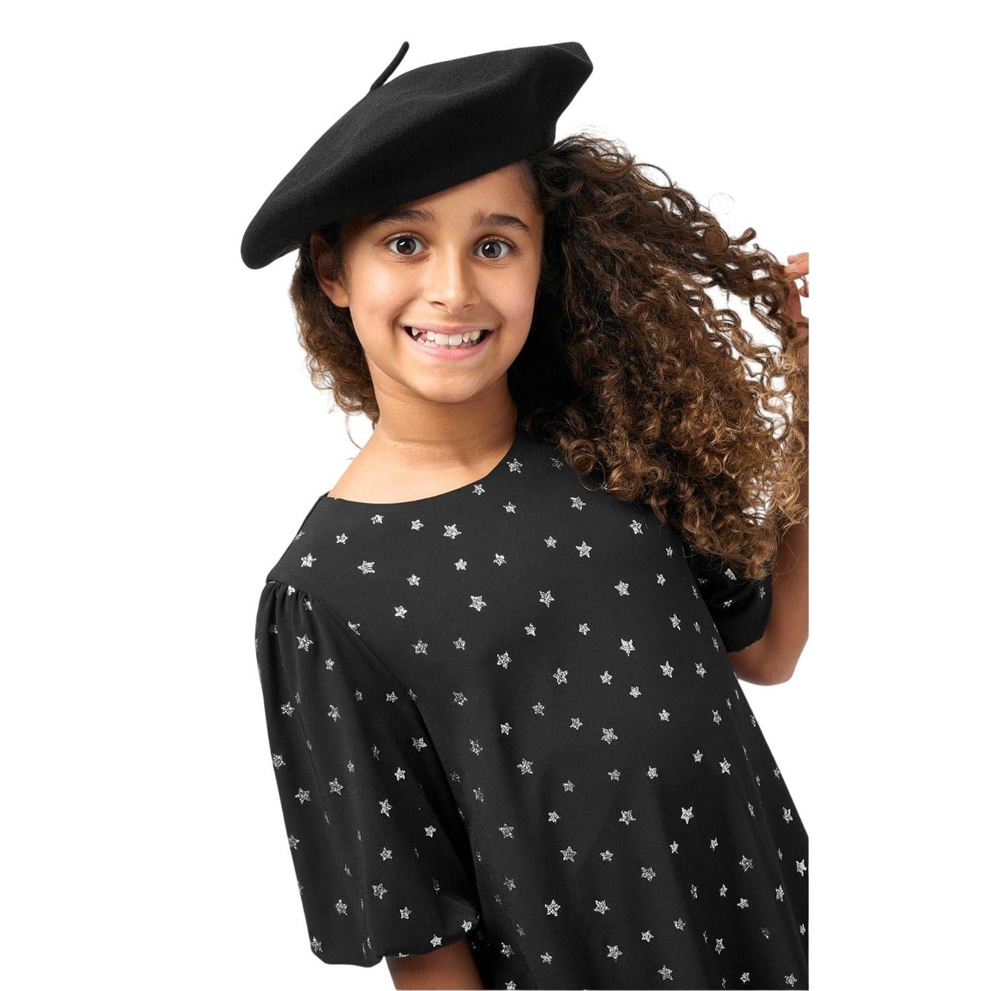 Black - Side - Biba Girls Stars Puff Sleeve Dress
