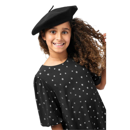 Black - Side - Biba Girls Stars Puff Sleeve Dress