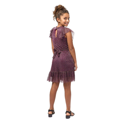 Pink - Back - Biba Girls Sparkle Plisse Dress