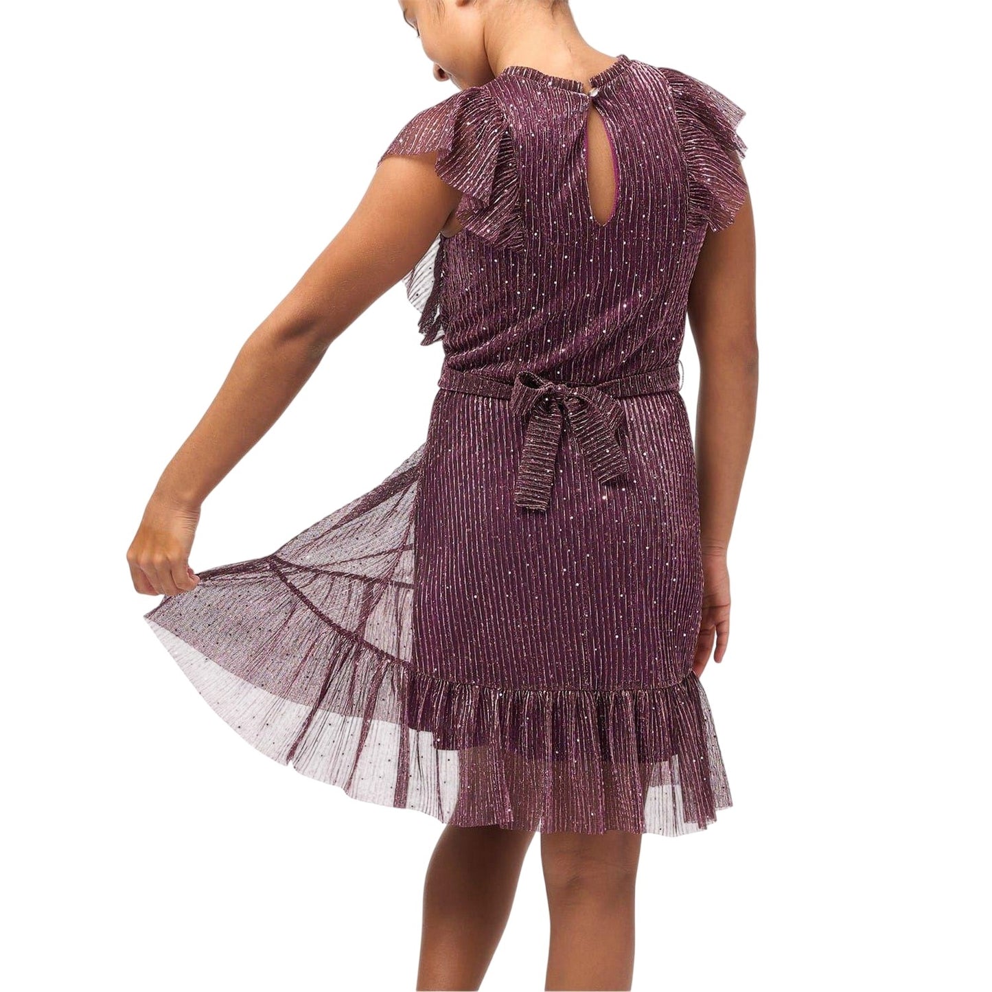 Pink - Side - Biba Girls Sparkle Plisse Dress
