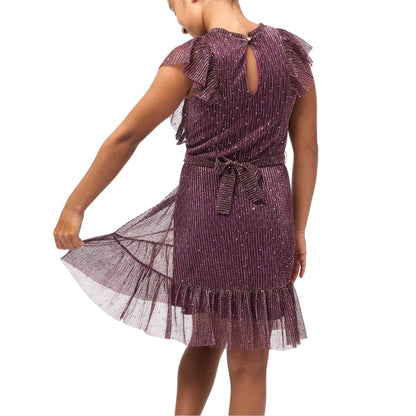 Pink - Side - Biba Girls Sparkle Plisse Dress