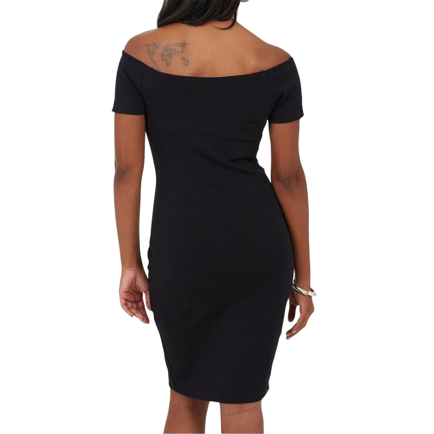 Black - Back - Brave Soul Womens-Ladies Off Shoulder Short-Sleeved Bodycon Dress