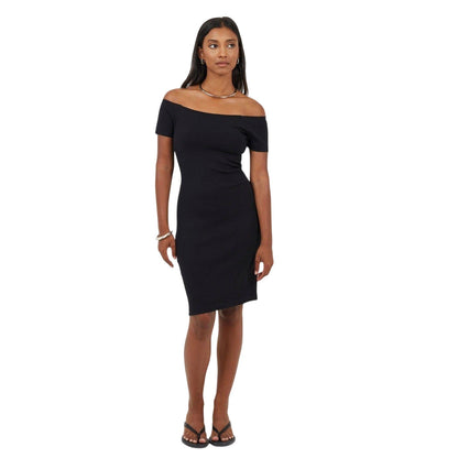 Black - Lifestyle - Brave Soul Womens-Ladies Off Shoulder Short-Sleeved Bodycon Dress