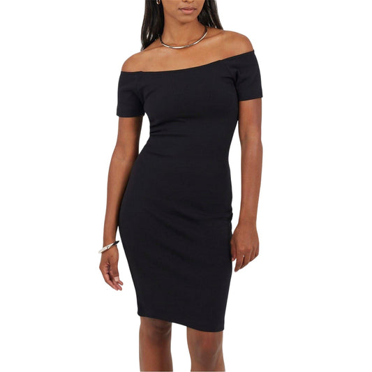 Black - Front - Brave Soul Womens-Ladies Off Shoulder Short-Sleeved Bodycon Dress