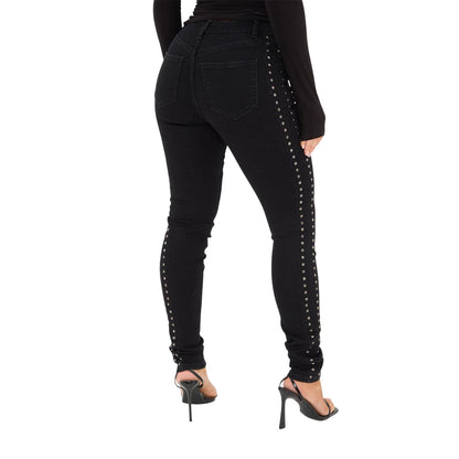 Black - Back - I Saw It First Womens-Ladies Denim Side Stud Jeans