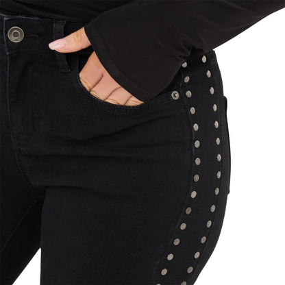 Black - Side - I Saw It First Womens-Ladies Denim Side Stud Jeans