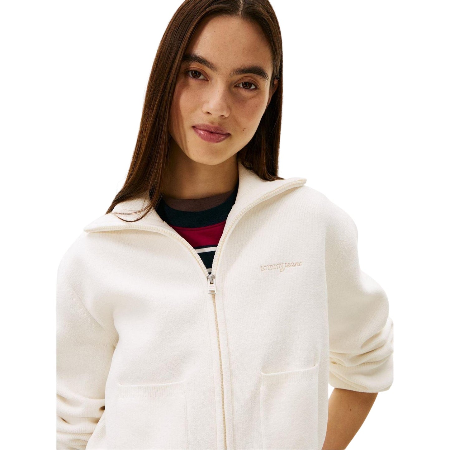 Antique White - Lifestyle - Tommy Jeans Womens-Ladies Cropped Cardigan