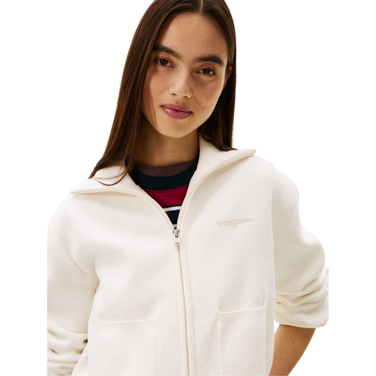 Antique White - Lifestyle - Tommy Jeans Womens-Ladies Cropped Cardigan