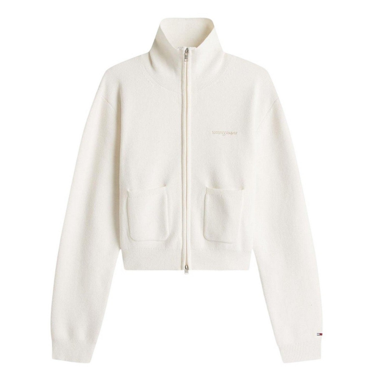 Antique White - Front - Tommy Jeans Womens-Ladies Cropped Cardigan