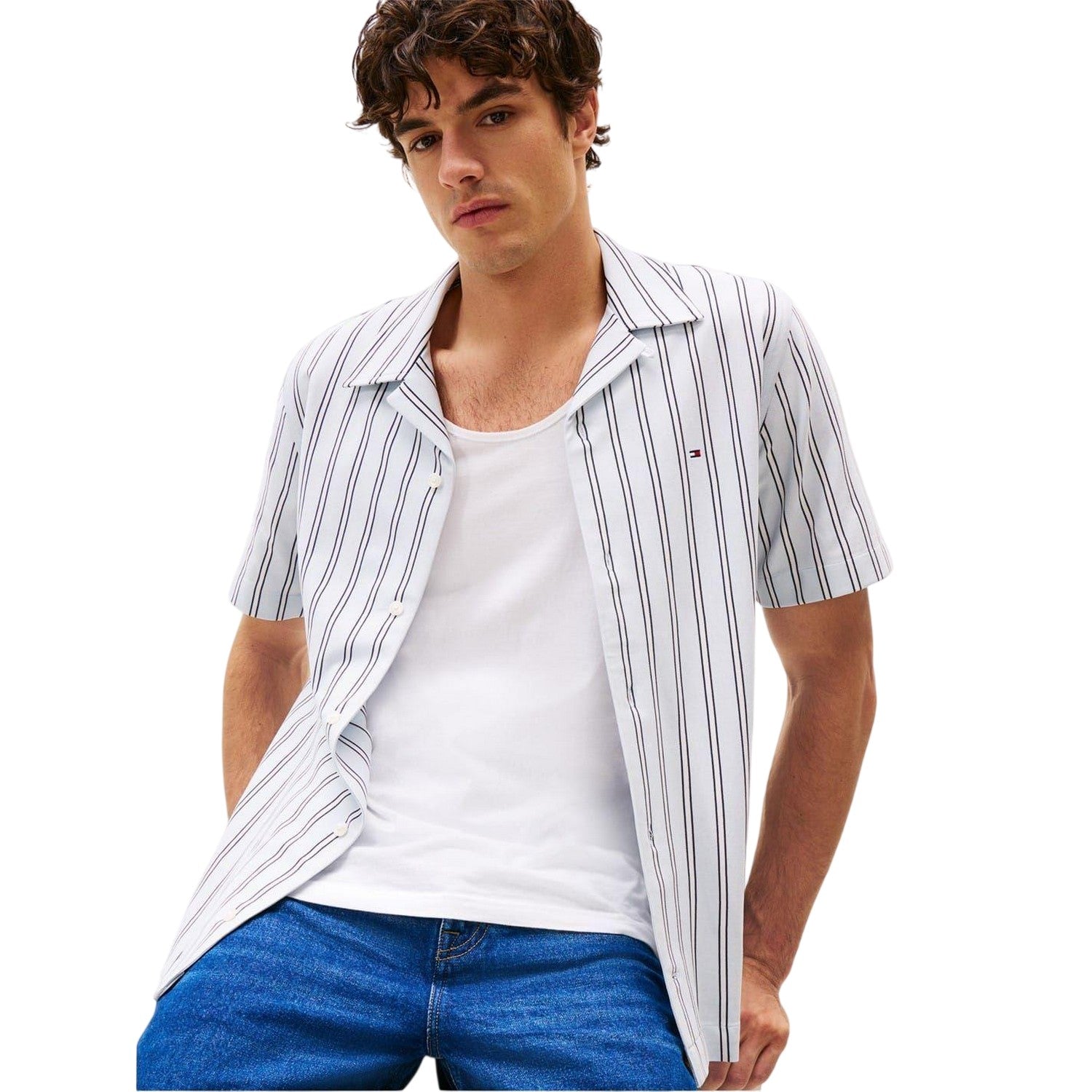 Breezy Blue - Side - Tommy Hilfiger Mens Striped Regular Short-Sleeved Shirt