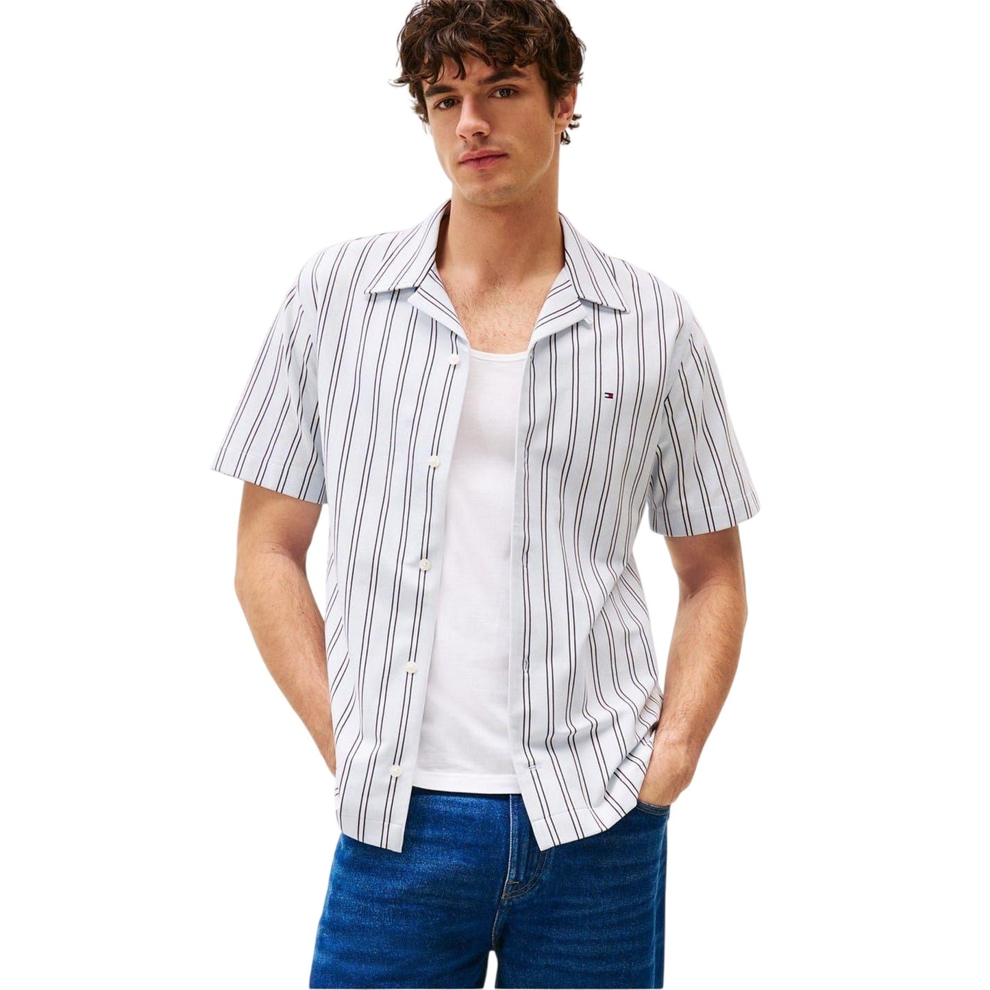 Breezy Blue - Lifestyle - Tommy Hilfiger Mens Striped Regular Short-Sleeved Shirt