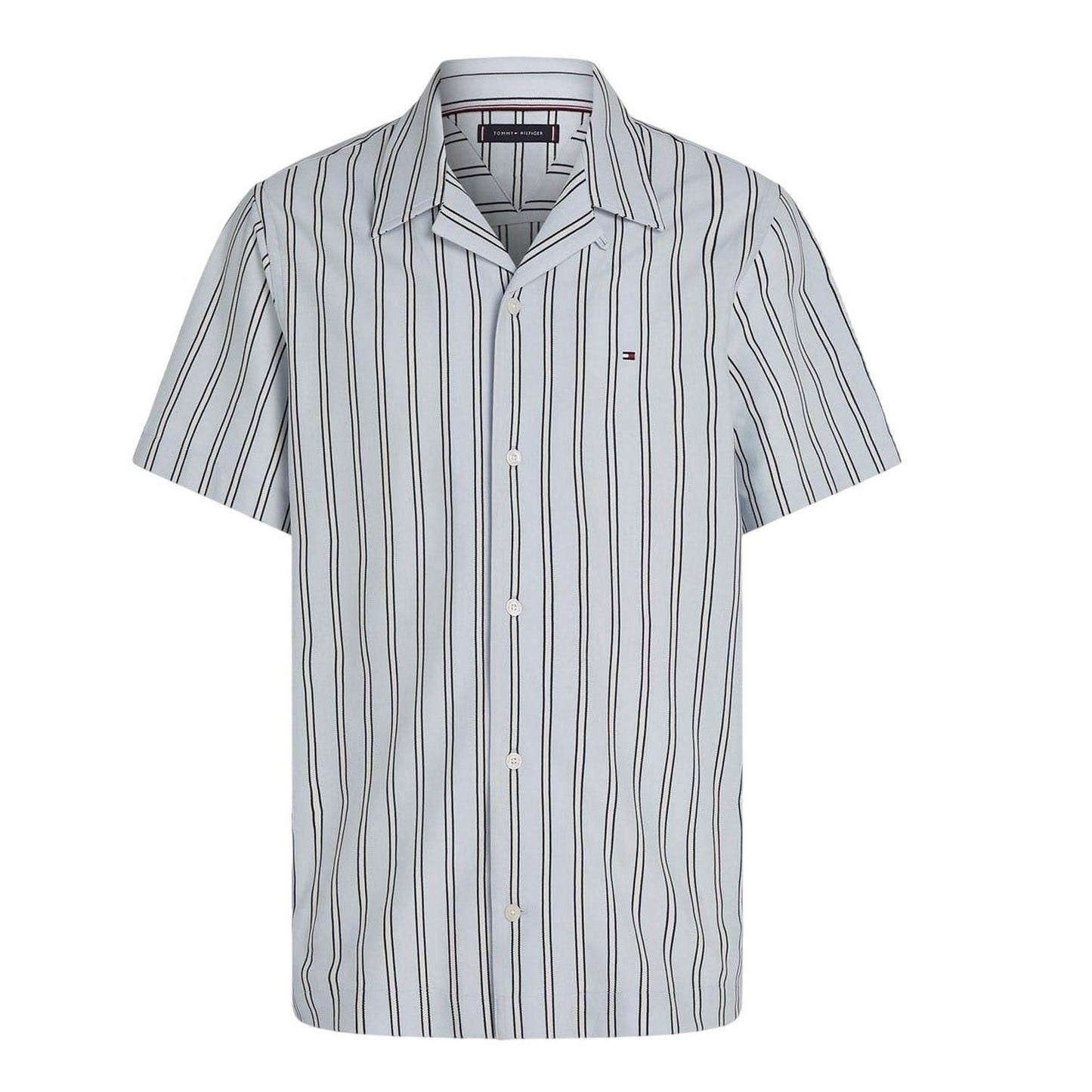 Breezy Blue - Front - Tommy Hilfiger Mens Striped Regular Short-Sleeved Shirt