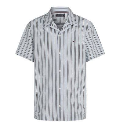 Breezy Blue - Front - Tommy Hilfiger Mens Striped Regular Short-Sleeved Shirt