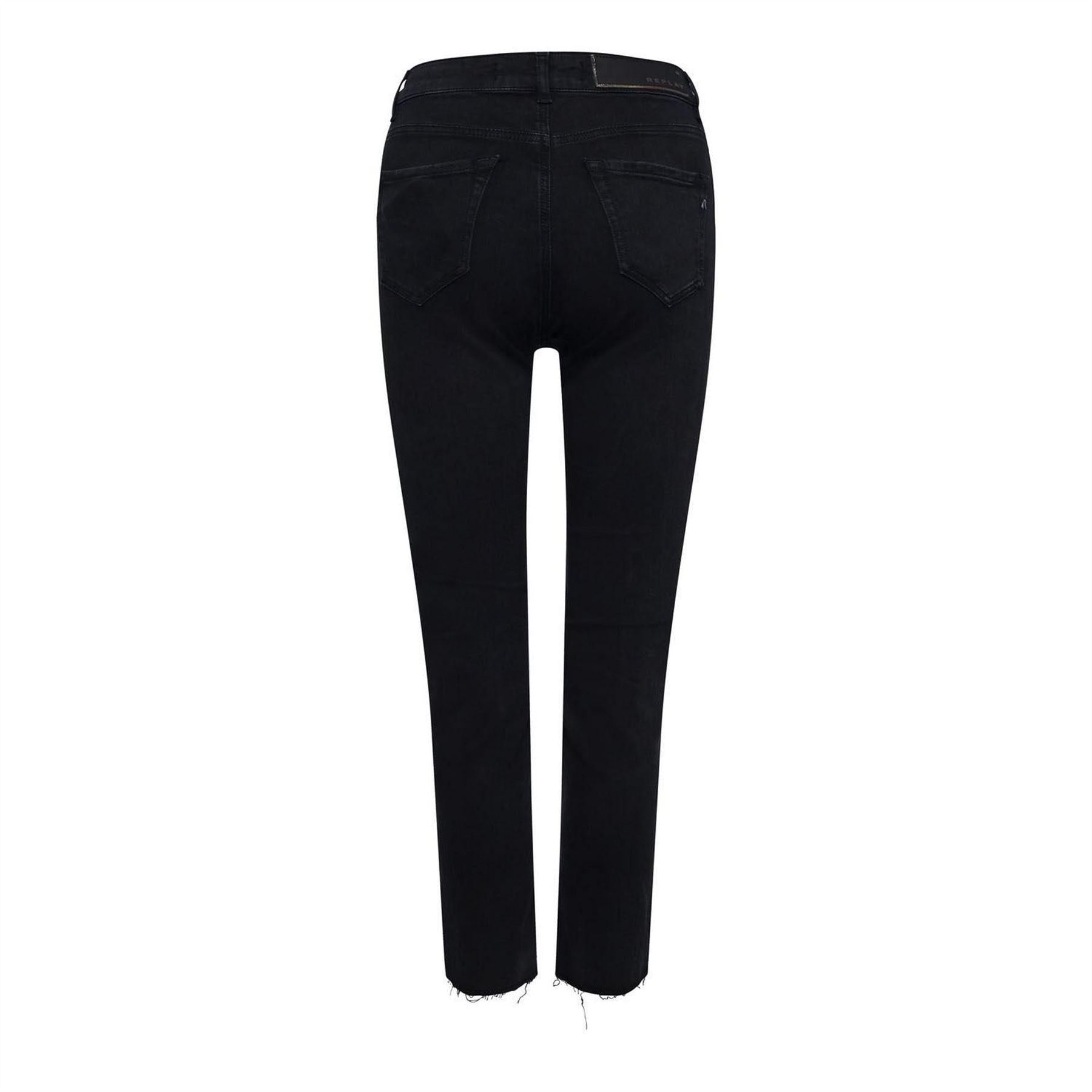 Grey - Back - Replay Womens-Ladies Cotton Blend Frayed Edge Slim Jeans