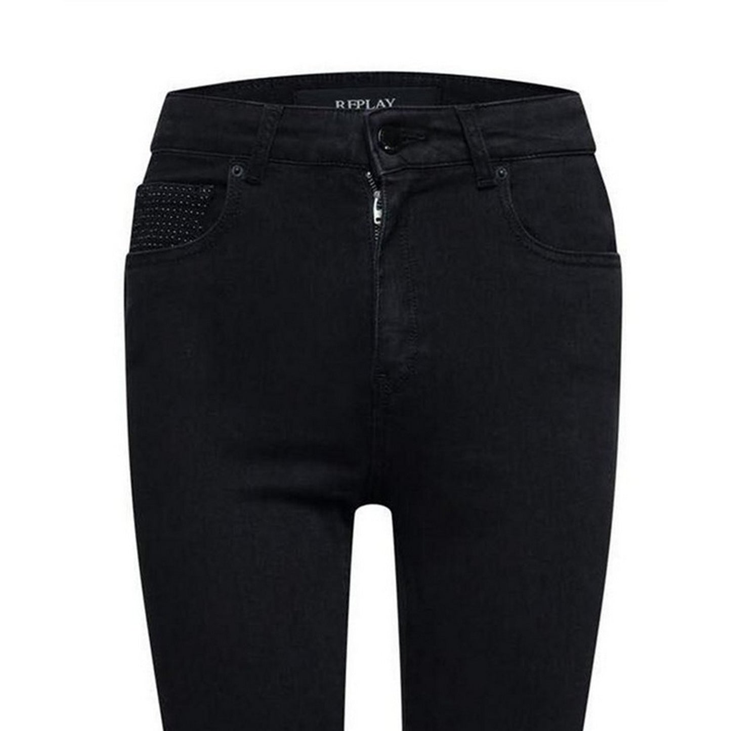 Grey - Side - Replay Womens-Ladies Cotton Blend Frayed Edge Slim Jeans