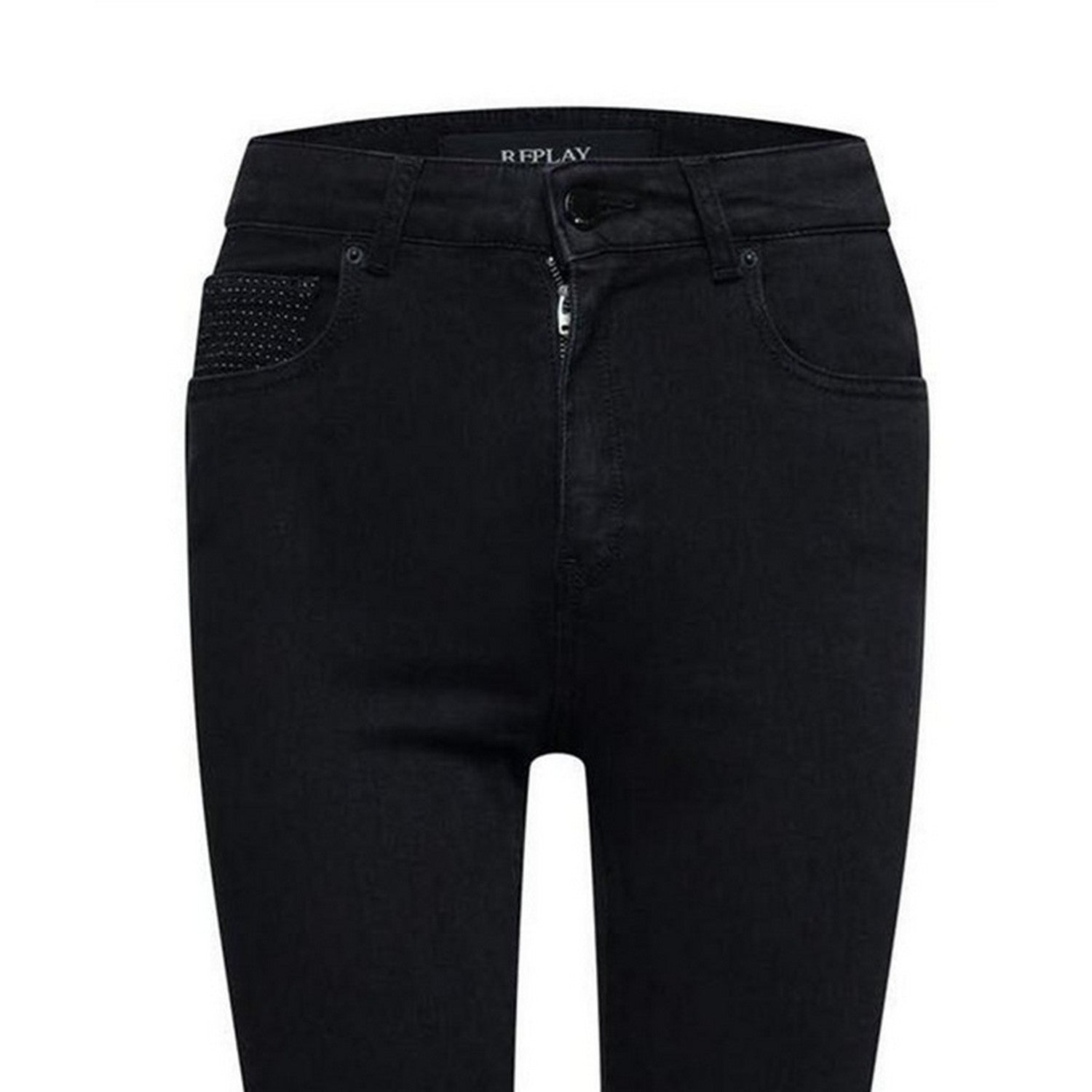 Grey - Side - Replay Womens-Ladies Cotton Blend Frayed Edge Slim Jeans