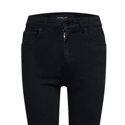 Grey - Side - Replay Womens-Ladies Cotton Blend Frayed Edge Slim Jeans