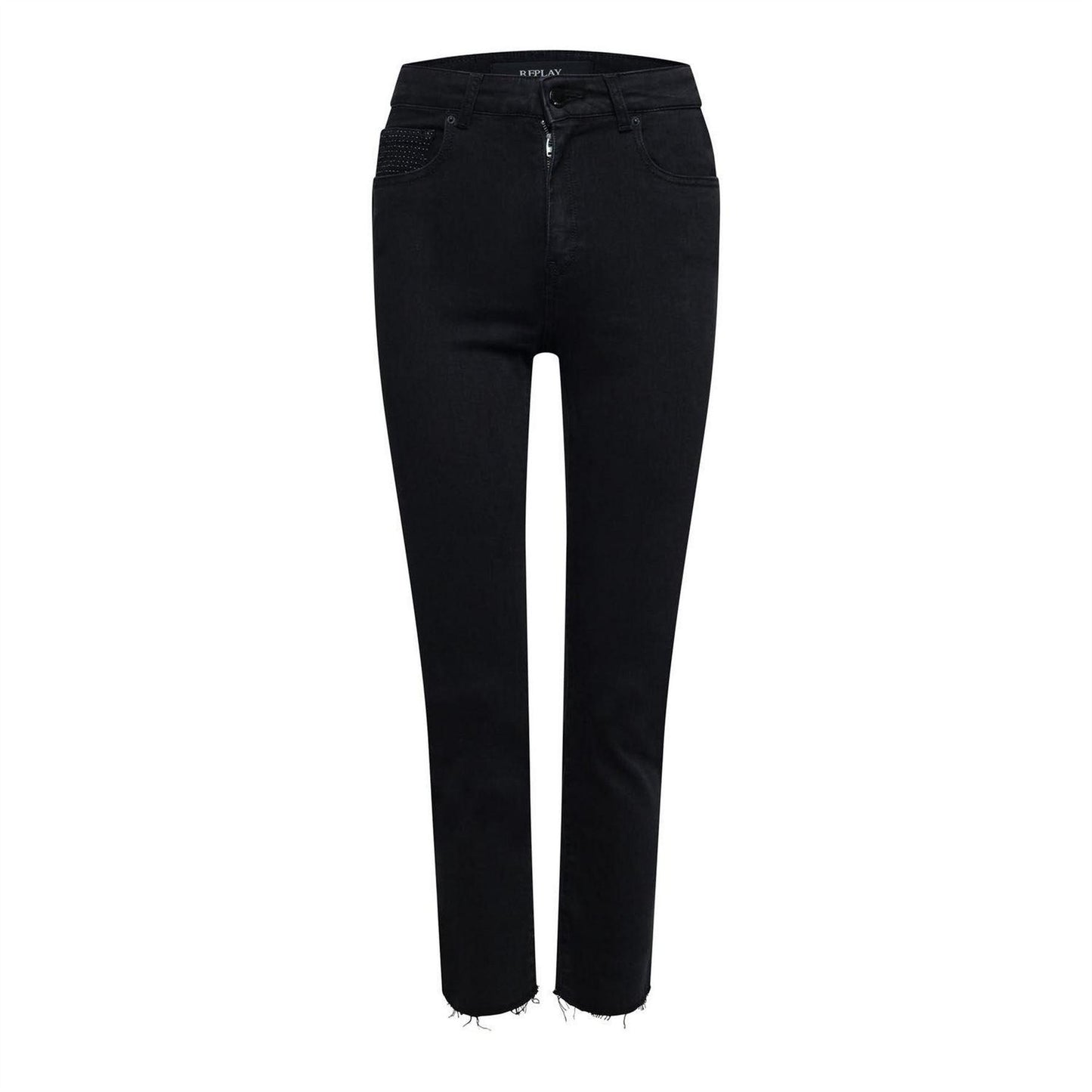 Grey - Front - Replay Womens-Ladies Cotton Blend Frayed Edge Slim Jeans