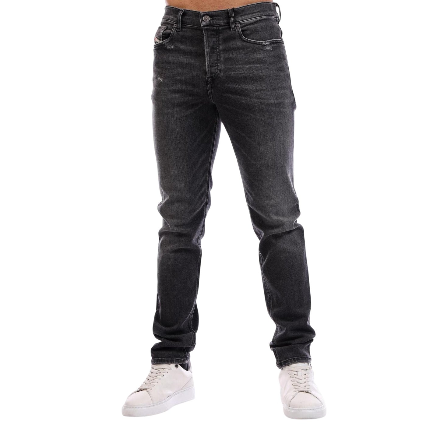 Black-Grey - Side - Diesel Mens Fing Denim Fade Straight Leg Jeans