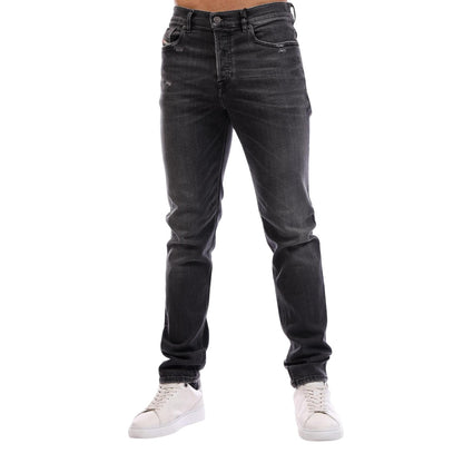 Black-Grey - Side - Diesel Mens Fing Denim Fade Straight Leg Jeans