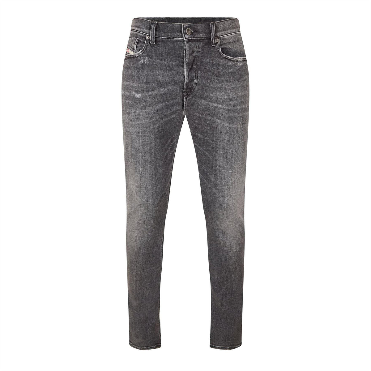 Black-Grey - Front - Diesel Mens Fing Denim Fade Straight Leg Jeans