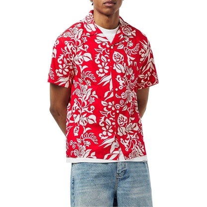 Red Print - Side - Replay Mens Hawaiian Short-Sleeved Shirt