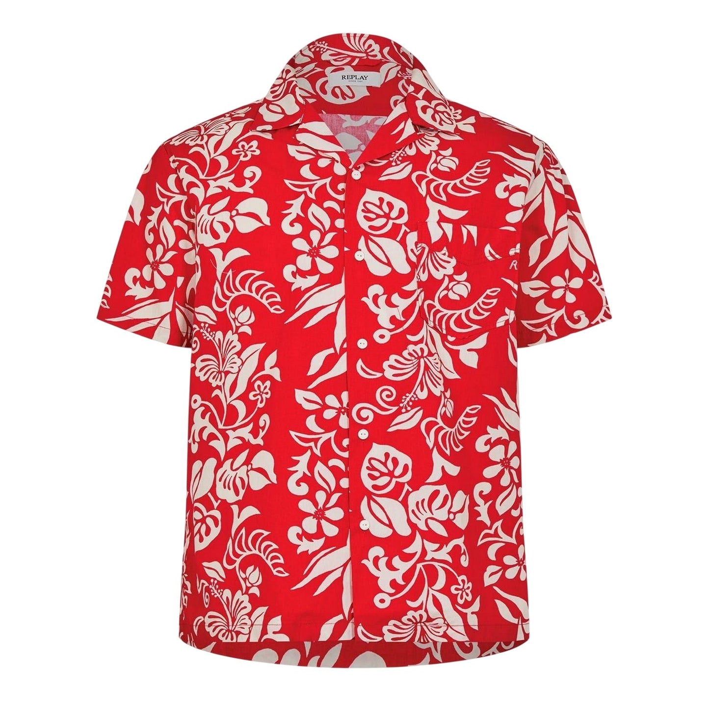 Red Print - Front - Replay Mens Hawaiian Short-Sleeved Shirt