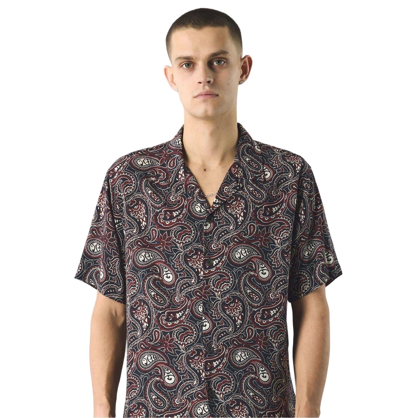 Black-Multicoloured - Side - Pretty Green Mens Paisley Regular Short-Sleeved Shirt
