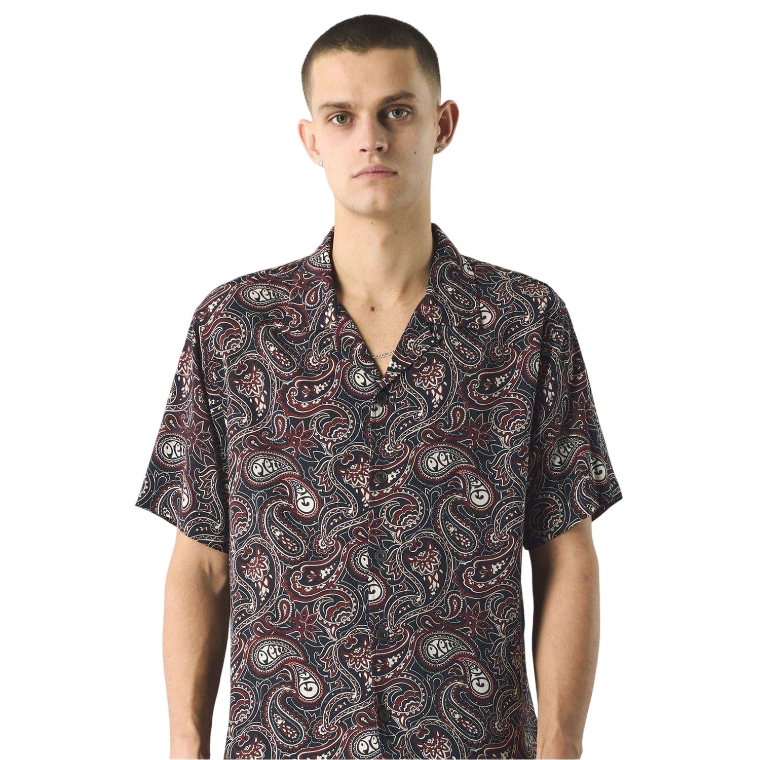 Black-Multicoloured - Side - Pretty Green Mens Paisley Regular Short-Sleeved Shirt