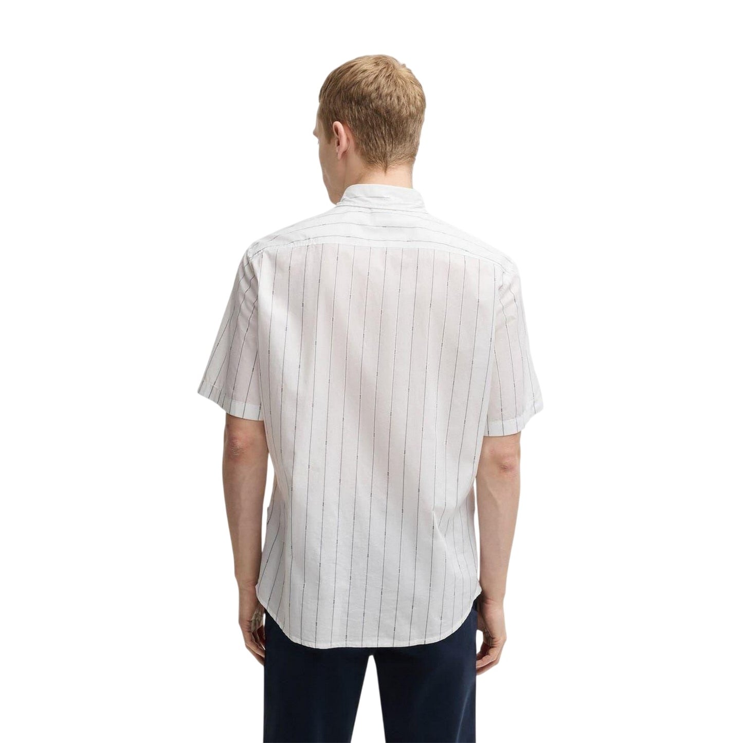 White - Back - Boss Mens Pinstripe Regular Short-Sleeved Shirt
