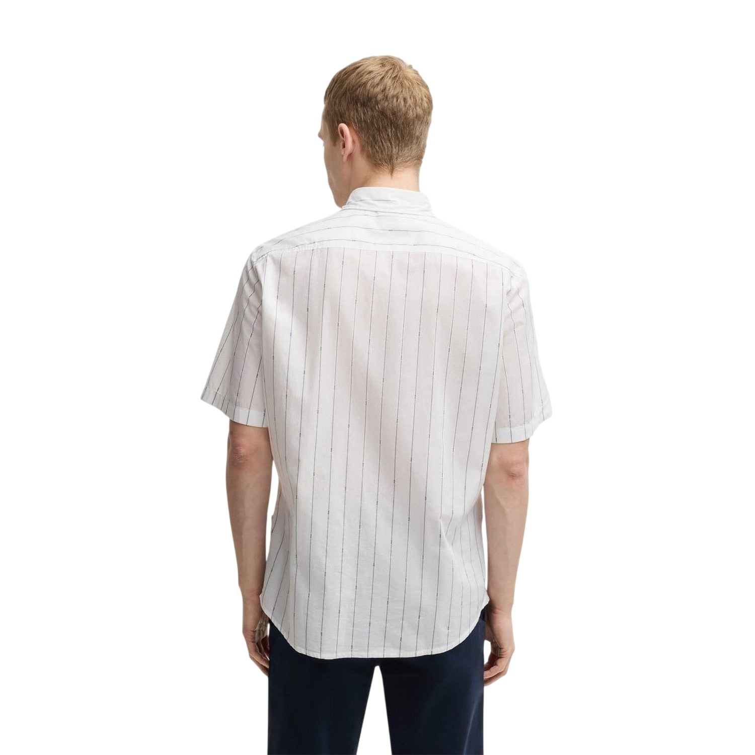 White - Back - Boss Mens Pinstripe Regular Short-Sleeved Shirt