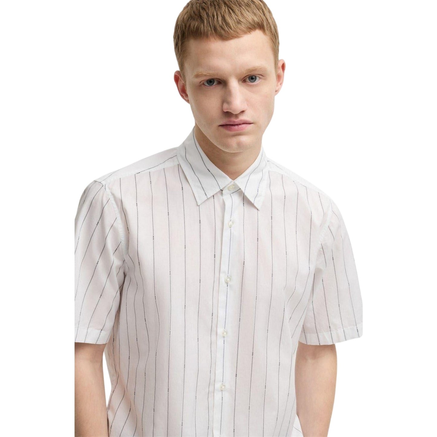 White - Side - Boss Mens Pinstripe Regular Short-Sleeved Shirt
