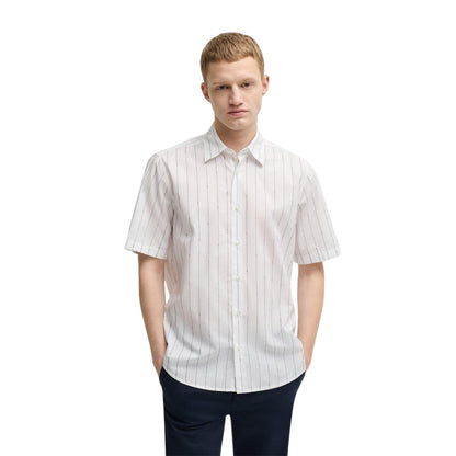 White - Lifestyle - Boss Mens Pinstripe Regular Short-Sleeved Shirt