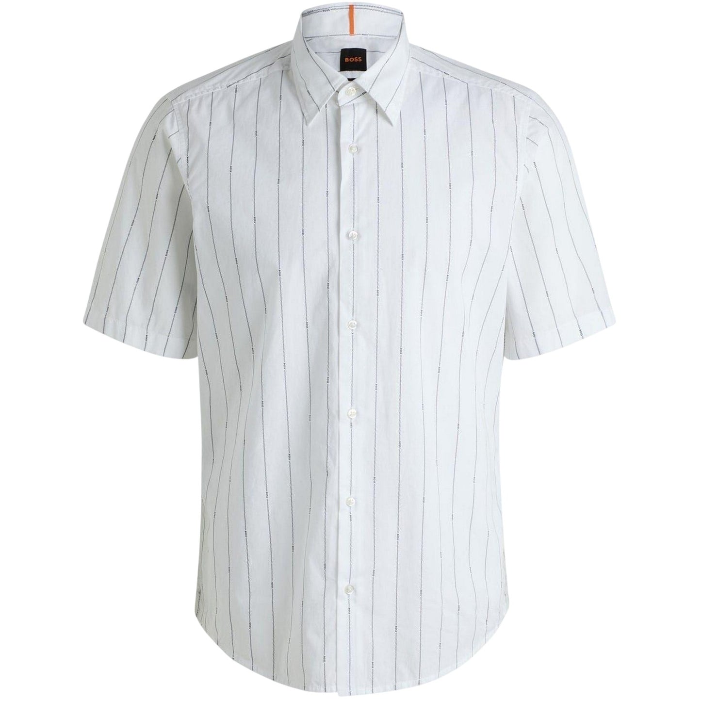 White - Front - Boss Mens Pinstripe Regular Short-Sleeved Shirt